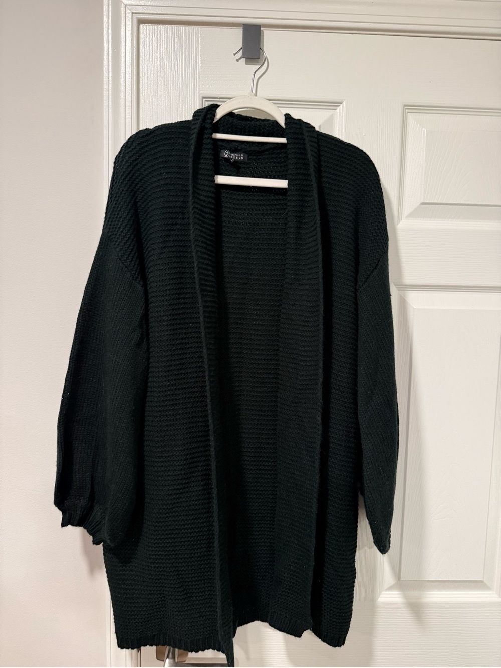 Zele Black Open-Front Chunky Knit Cardigan
